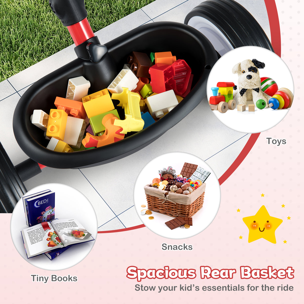 Toddler Tricycle with 3-Position Seat and Storage Basket for Kids-Red