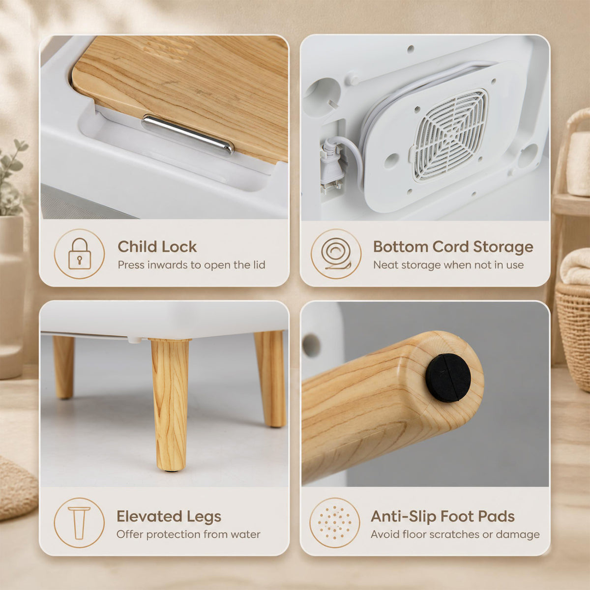 Towel Warmer Bucket with Foldable Design and Auto Shut Off for Bathroom-Natural