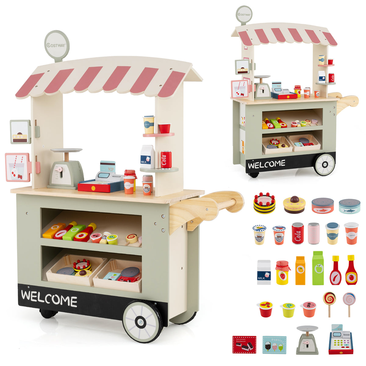 Toy Cart Play Set with POS Machine and Lovely Scale-Green