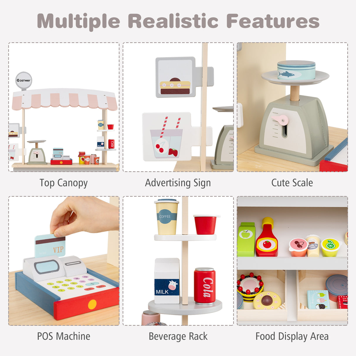 Toy Cart Play Set with POS Machine and Lovely Scale-Grey