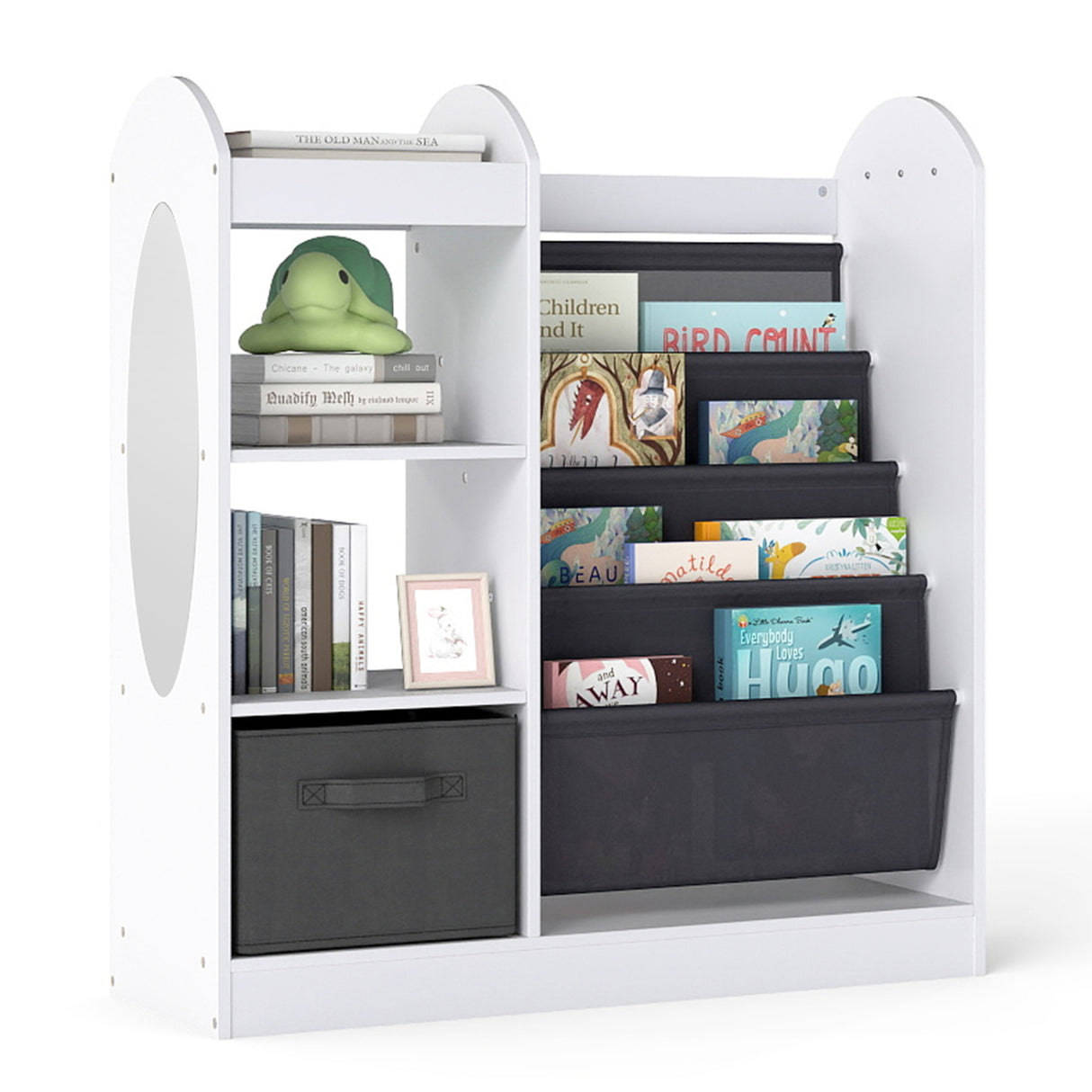 Toy Storage Organizer with 4-Tier Sling Shelves-White