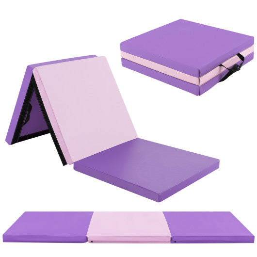 6 x 2 FT Tri-Fold Gym Mat with Handles and Removable Zippered Cover-Pink & Purple