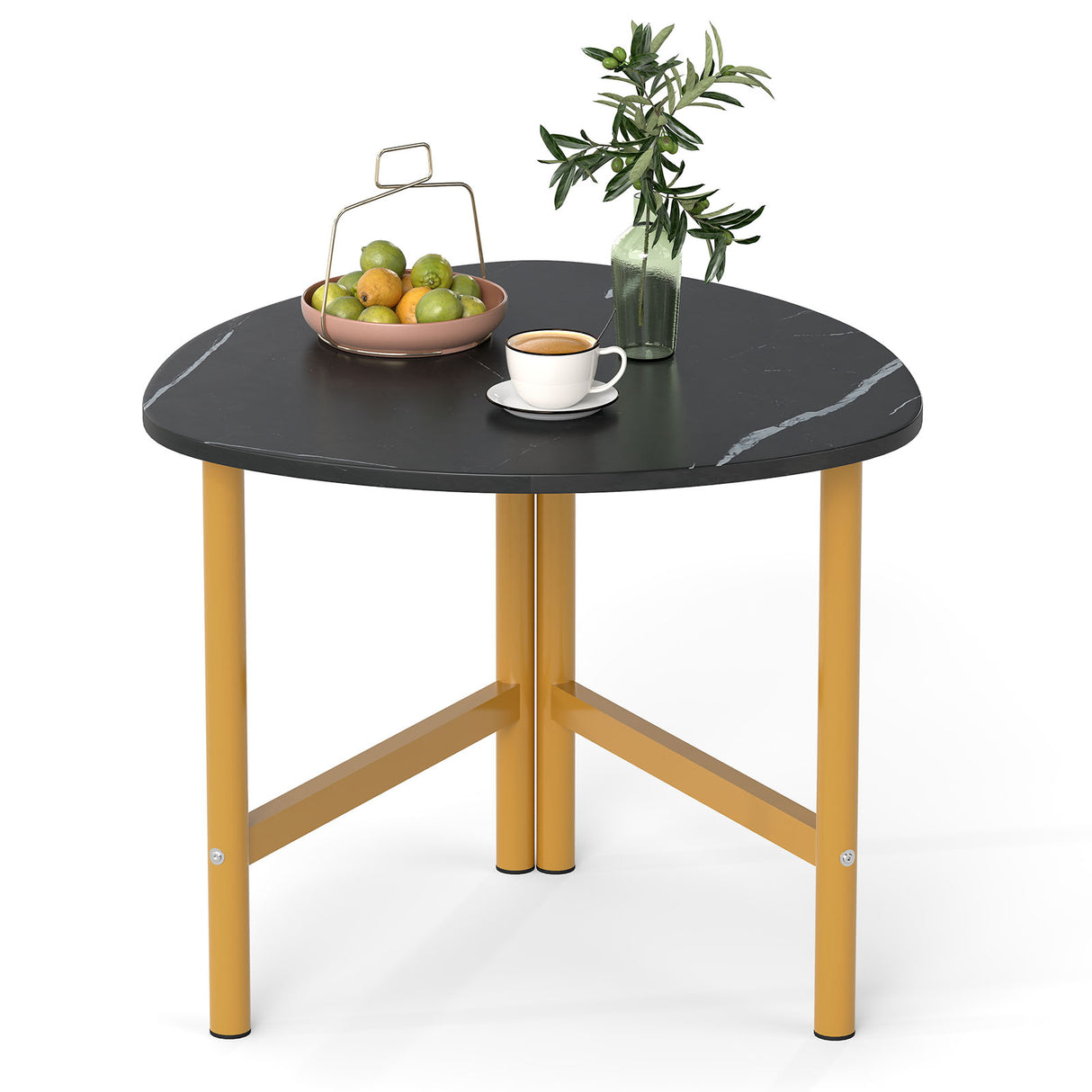 Triangle Coffee Table Oval Coffee Table with Metal Legs Industrial Center Table-Black
