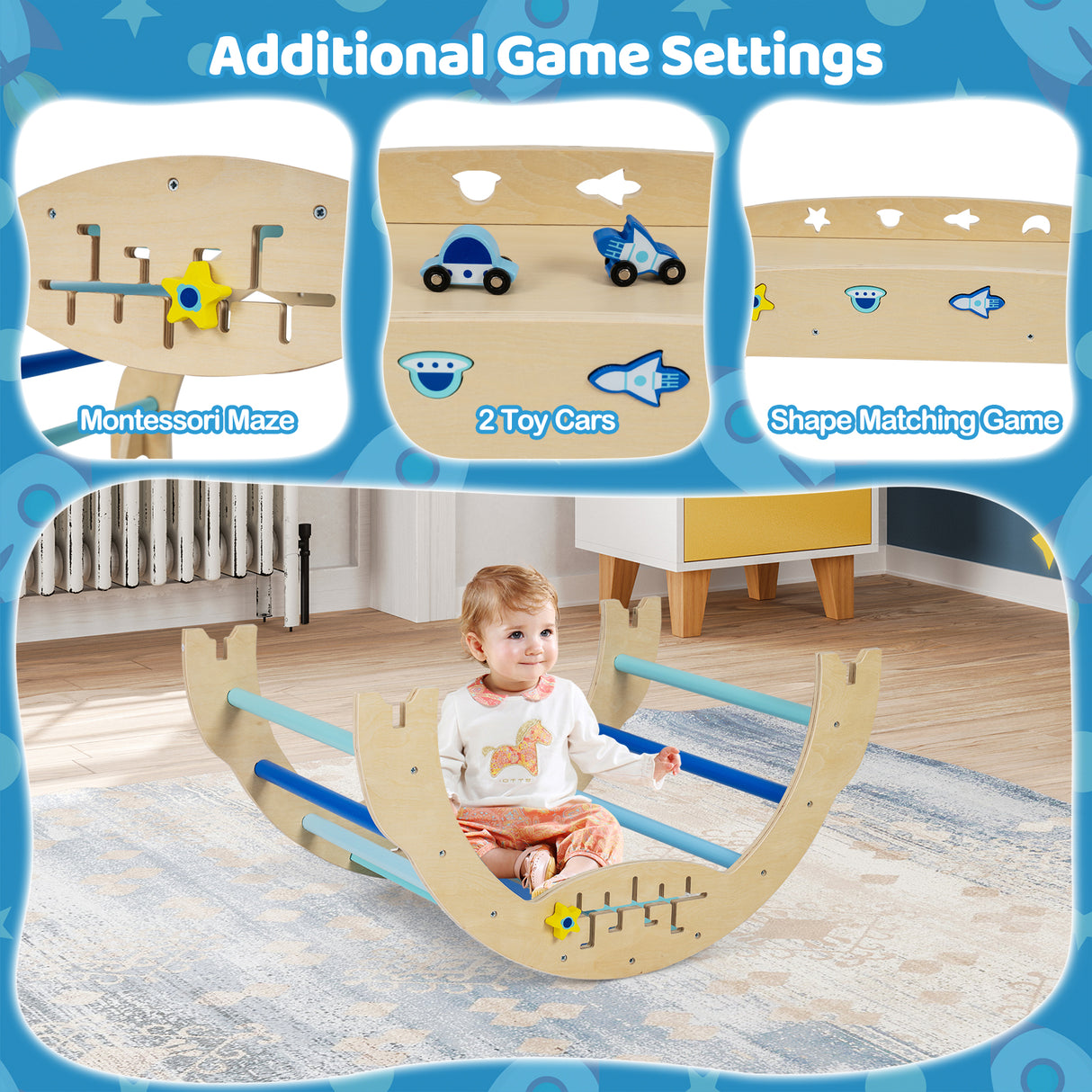 Triangle Set 8-in-1 Foldable Baby Climbing Toys Astronaut/Unicorn Theme-Blue