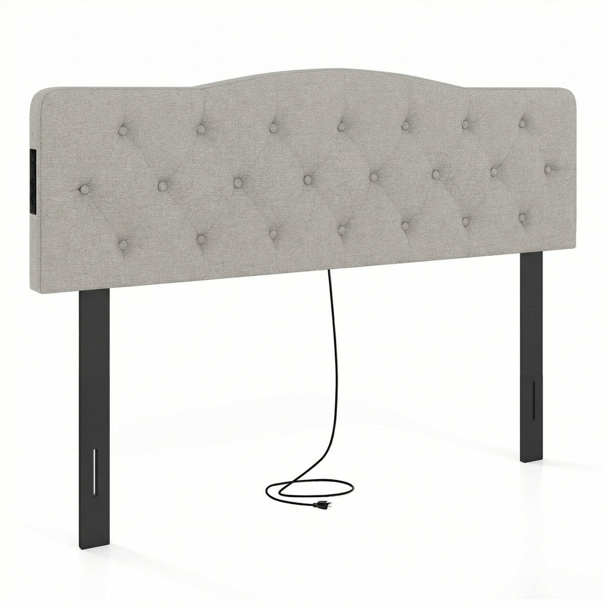 Tufted Upholstered Head Board for Queen and Full Size Bed with 2 AC Outlets-Gray