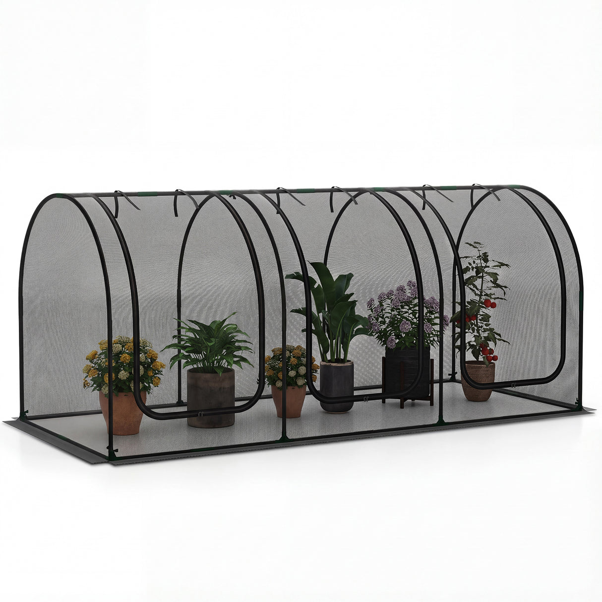 Tunnel Crop Cage Large Portable Plant Protection Tent with 3 Roll-up Zippered Doors