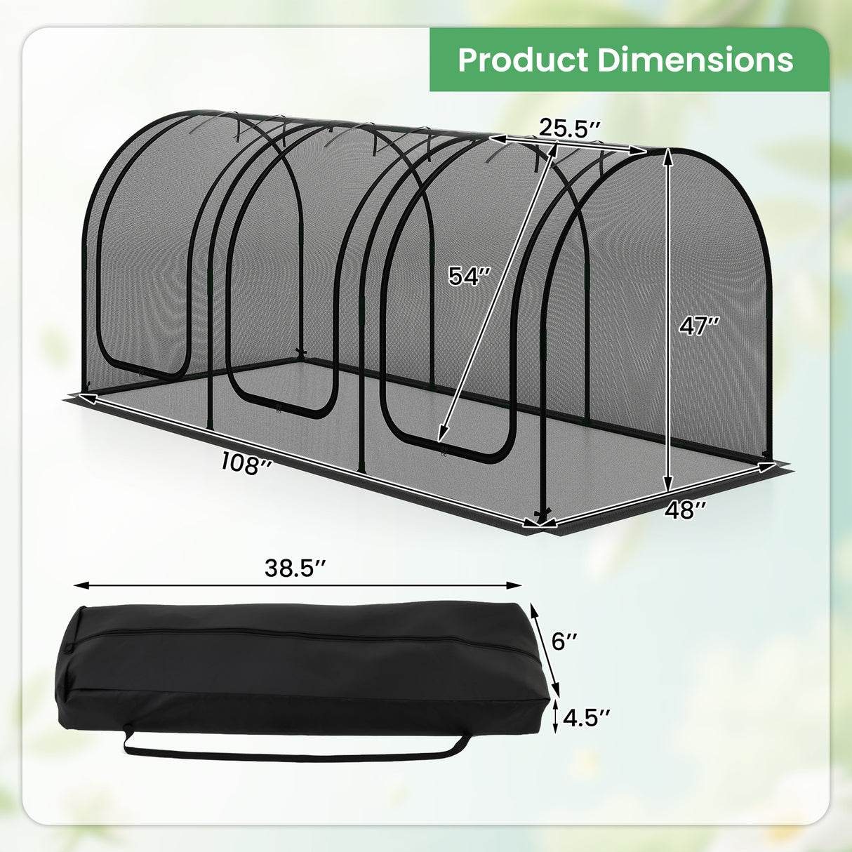 Tunnel Crop Cage Large Portable Plant Protection Tent with 3 Roll-up Zippered Doors