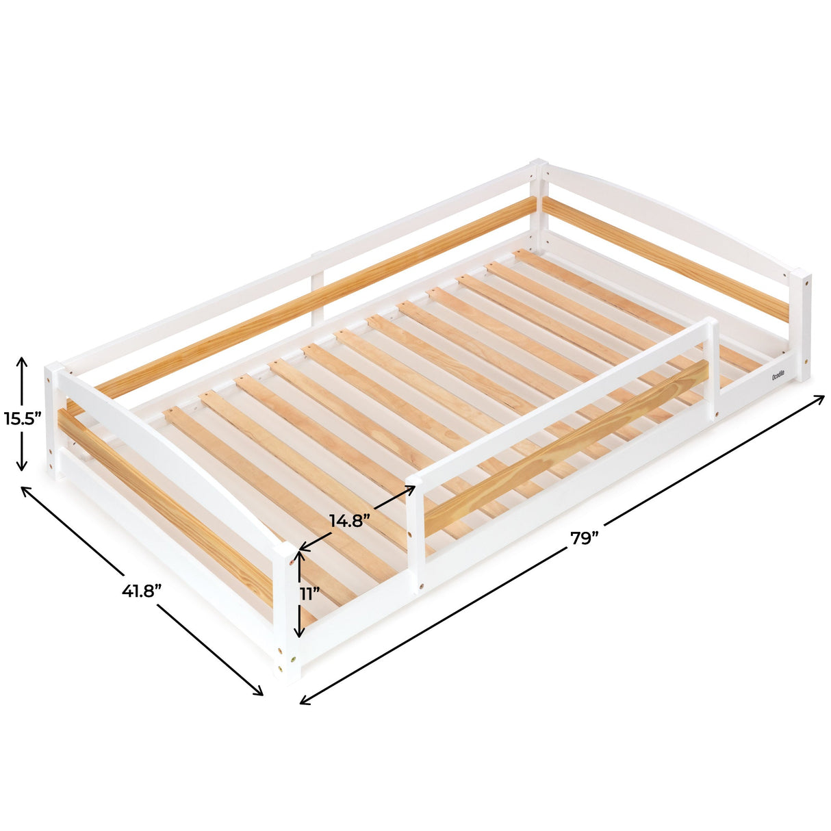 Twin Floor Bed with Safety Guardrails for Kids - Montessori Inspired