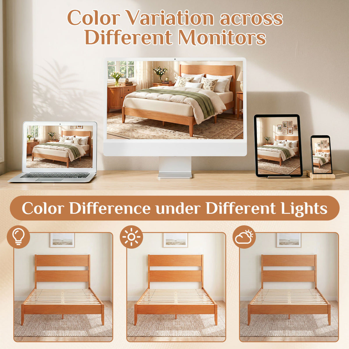 Full Bed Frame with Headboad and Solid Wood Legs 12 Slats-Warm Brown