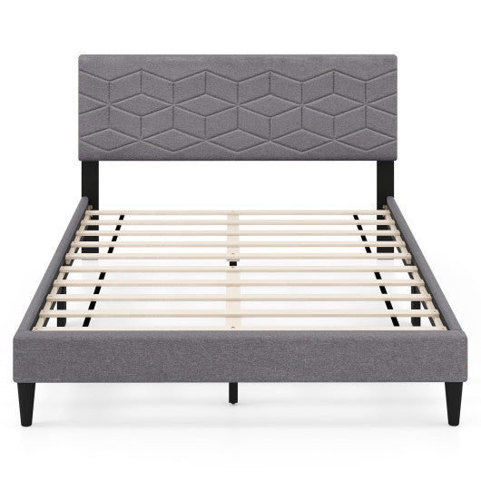 Twin/Full/Queen Size Bed Frame Modern Platform Bed with Linen Fabric Upholstered Headboard-Full