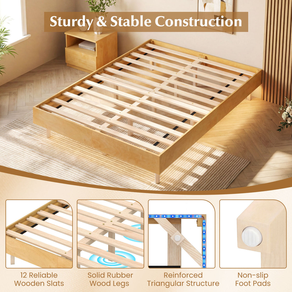 Twin/Full/Queen Size Floating Bed Frame with LED Lights for Bedroom-Full