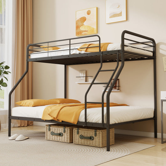 Twin Over Full Bunk Bed with Ladder and Full-length Guardrails-Black