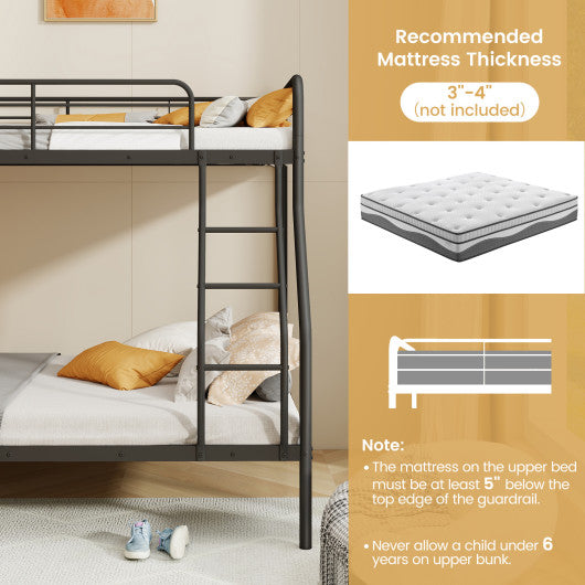 Twin Over Full Bunk Bed with Ladder and Full-length Guardrails-Black