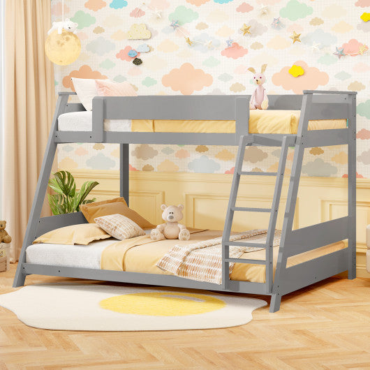 Twin Over Full Low Bunk Bed with Reversible Ladder-Gray
