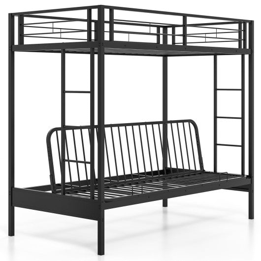 Twin Over Futon Bunk Bed with 2 Ladders and Safety Guardrails-Black