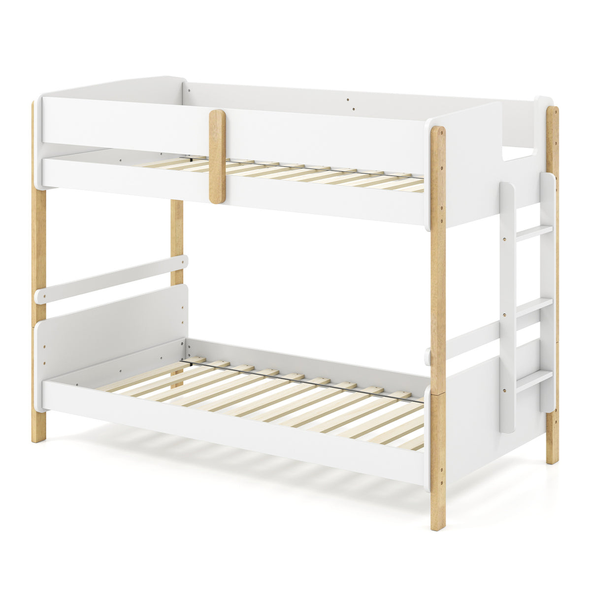 Twin Over Twin Bunk Bed with Ladder Convertible to 2 Twin Beds Toddler Wood Bunk Bed-White