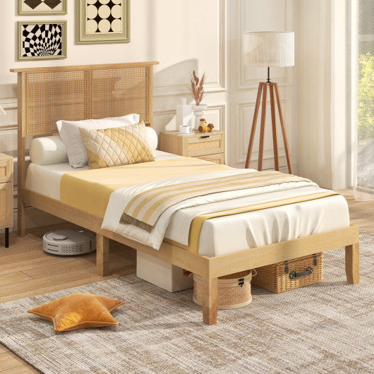 Twin/Full/Queen Size Bed Frame with Rattan Headboard-Twin Size