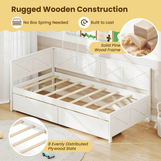Twin Size Daybed with 2 Storage Drawers No Box Spring Needed-White