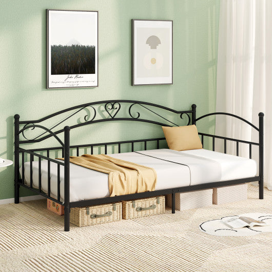 Twin Size Metal Daybed Frame with Headboard for Bedroom-Black