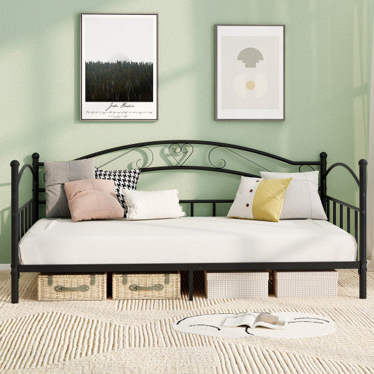 Twin Size Metal Daybed Frame with Headboard for Bedroom-Black