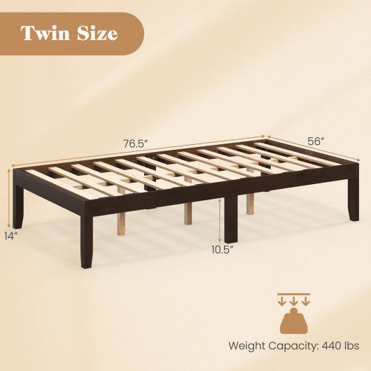 14 Inch Twin Wood Platform Bed Frame with Wooden Slats Support-Espresso