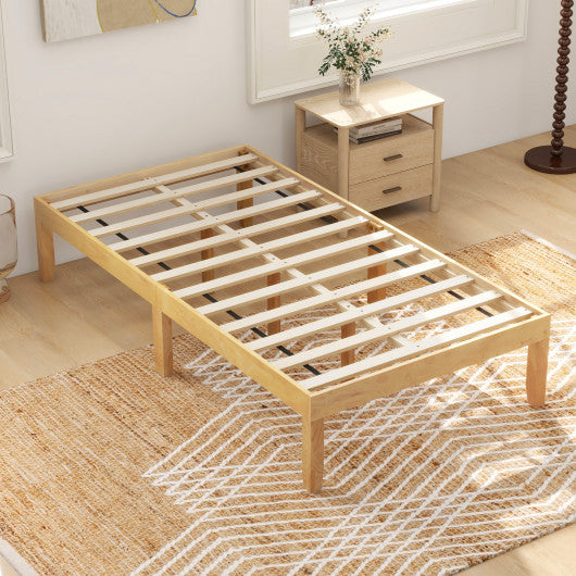 14 Inch Twin Wood Platform Bed Frame with Wooden Slats Support-Natural