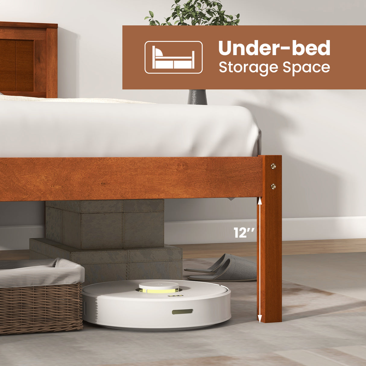 Twin/Full/Queen Size Bed Frame with Wooden Headboard and Slat Support-Twin Size