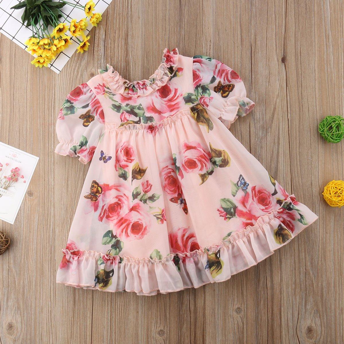 Cute Baby Girls Dress with Flower Puff Sleeves A -line Dress For Baby Girls for Holiday Party