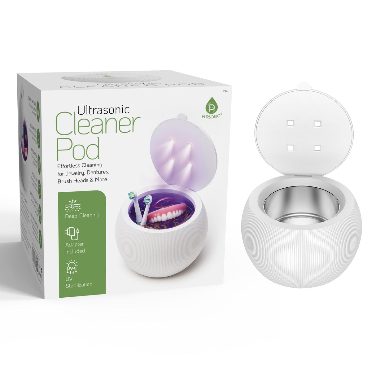 Complete Oral Care Bundle – UV Sonic Toothbrush W 12 Brush Heads, Ultrasonic UV-C Cleaner Pod & Rechargeable Water Flosser