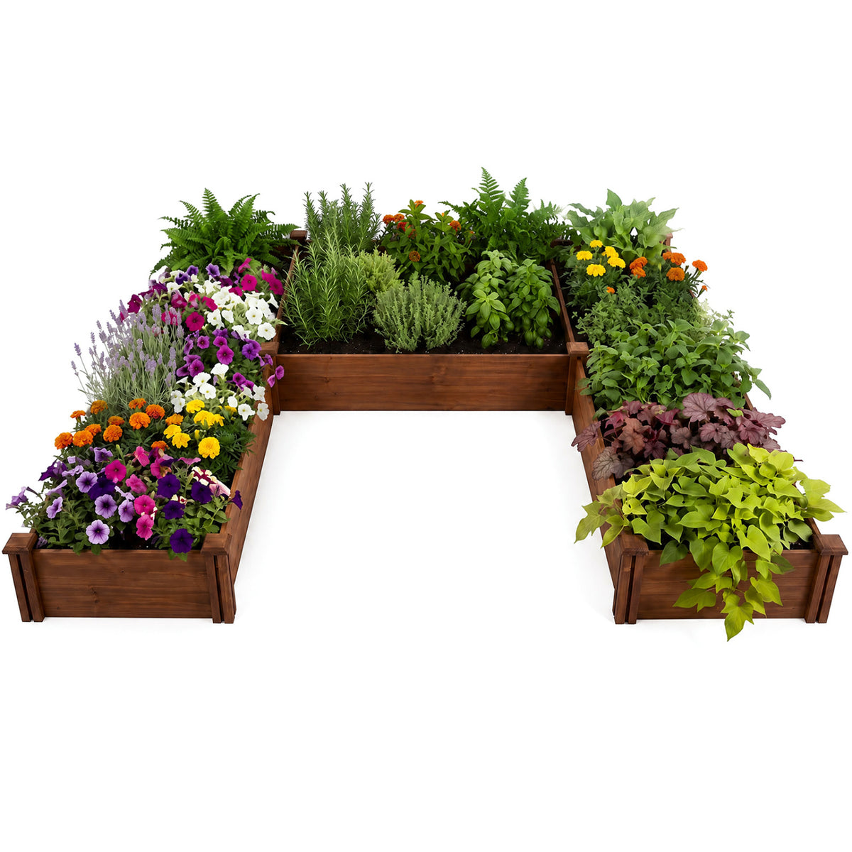 U-Shaped Wooden Garden Raised Bed for Backyard and Patio-Rustic Brown