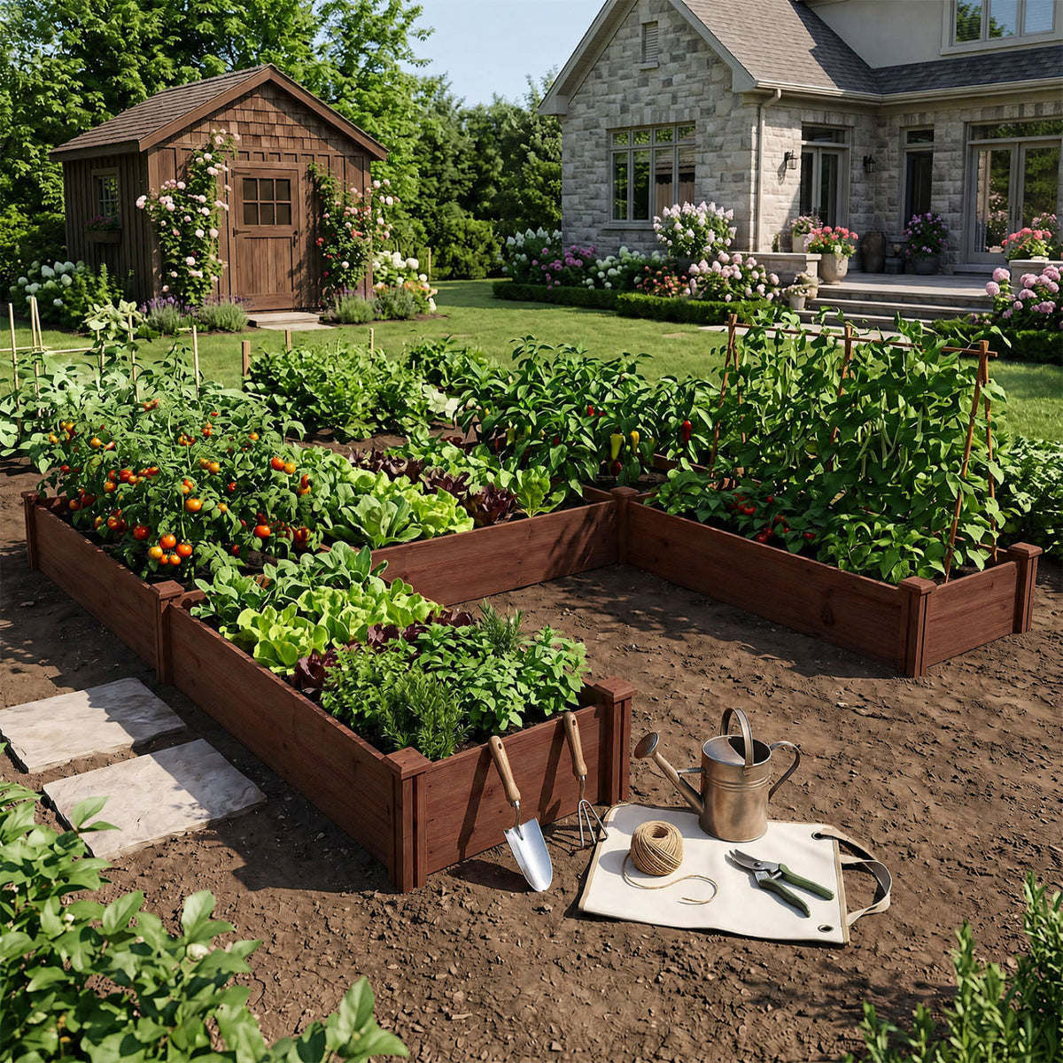 U-Shaped Wooden Garden Raised Bed for Backyard and Patio-Rustic Brown