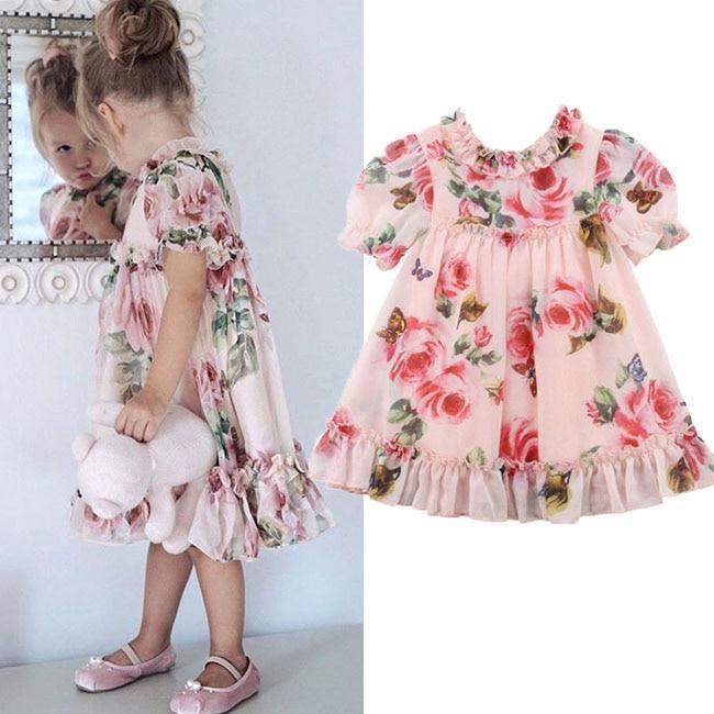 Cute Baby Girls Dress with Flower Puff Sleeves A -line Dress For Baby Girls for Holiday Party