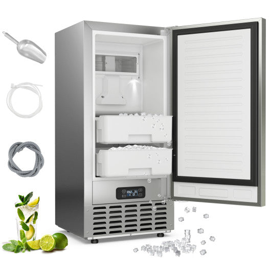 Under Counter Nugget Ice Maker with Self-Cleaning and 24H Timer-Silver