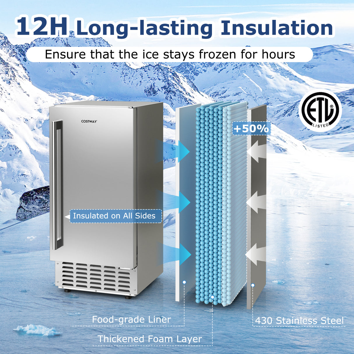Under Counter Nugget Ice Maker with Self-Cleaning and 24H Timer-Silver