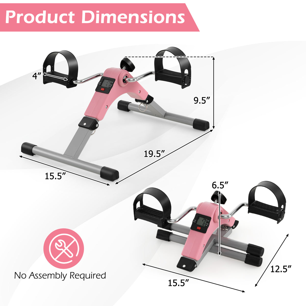 Under Desk Exercise Bike Pedal Exerciser with LCD Display for Legs and Arms Workout-Pink