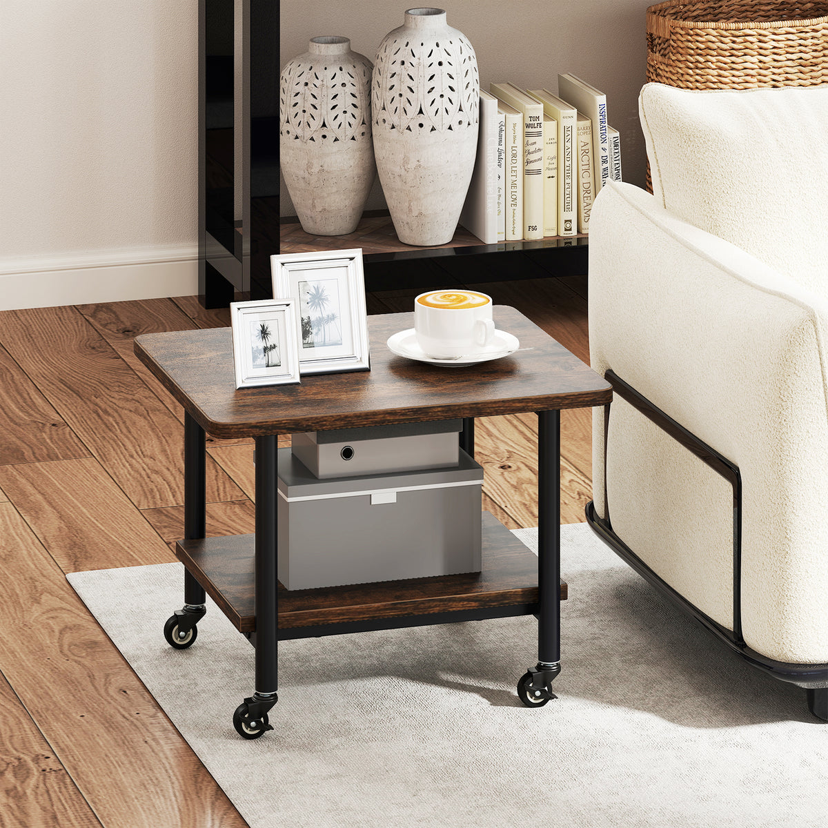 Under Desk Printer Stand with 360° Swivel Casters-Brown