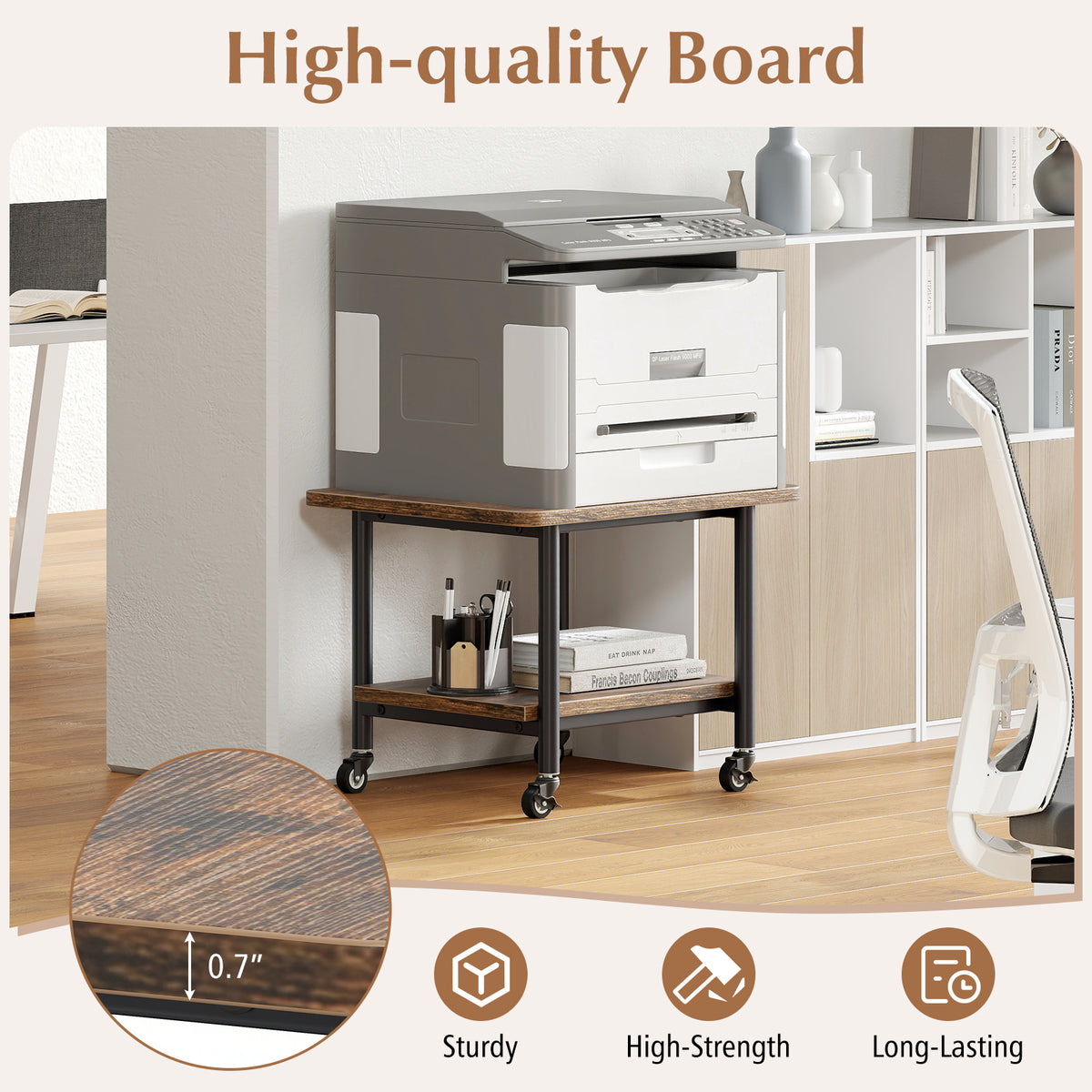 Under Desk Printer Stand with 360° Swivel Casters-Brown