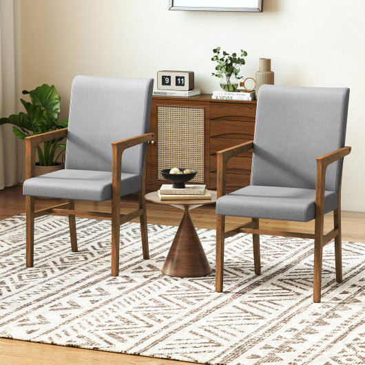 Upholstered Accent Chairs Set of 2 with High Back and Solid Wooden Frame-Gray