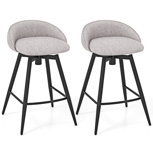 Upholstered Bar Stools Set of 2 with Footrest and Backrest-Gray