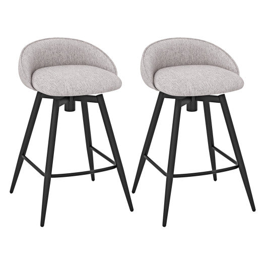 Upholstered Bar Stools Set of 2 with Footrest and Backrest-Gray