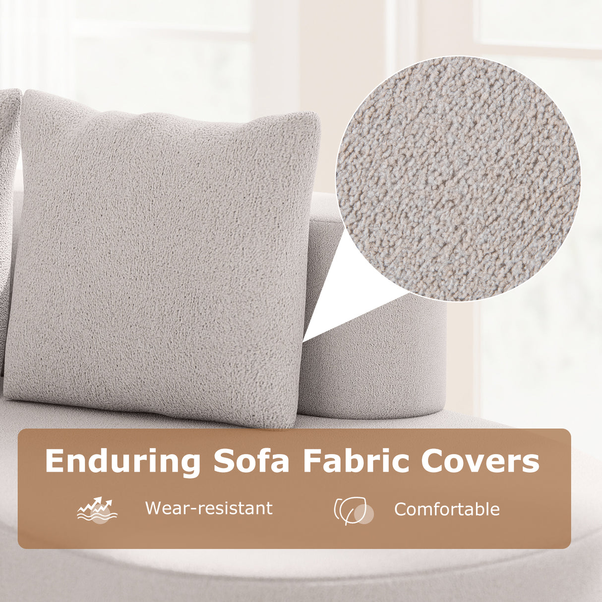 Upholstered Curved Sofa with 2 Cozy Pillows-Gray