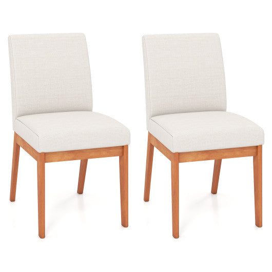 Upholstered Dining Chairs Set of 2 Kitchen Armless Side Chairs with Rubber Wood Legs-Beige
