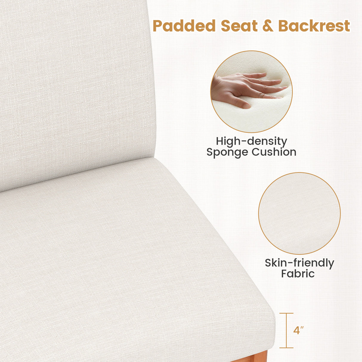 Upholstered Dining Chairs Set of 2 Kitchen Armless Side Chairs with Rubber Wood Legs-Beige