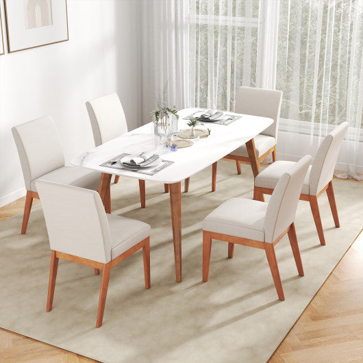 Upholstered Dining Chairs Set of 2 Kitchen Armless Side Chairs with Rubber Wood Legs-Beige