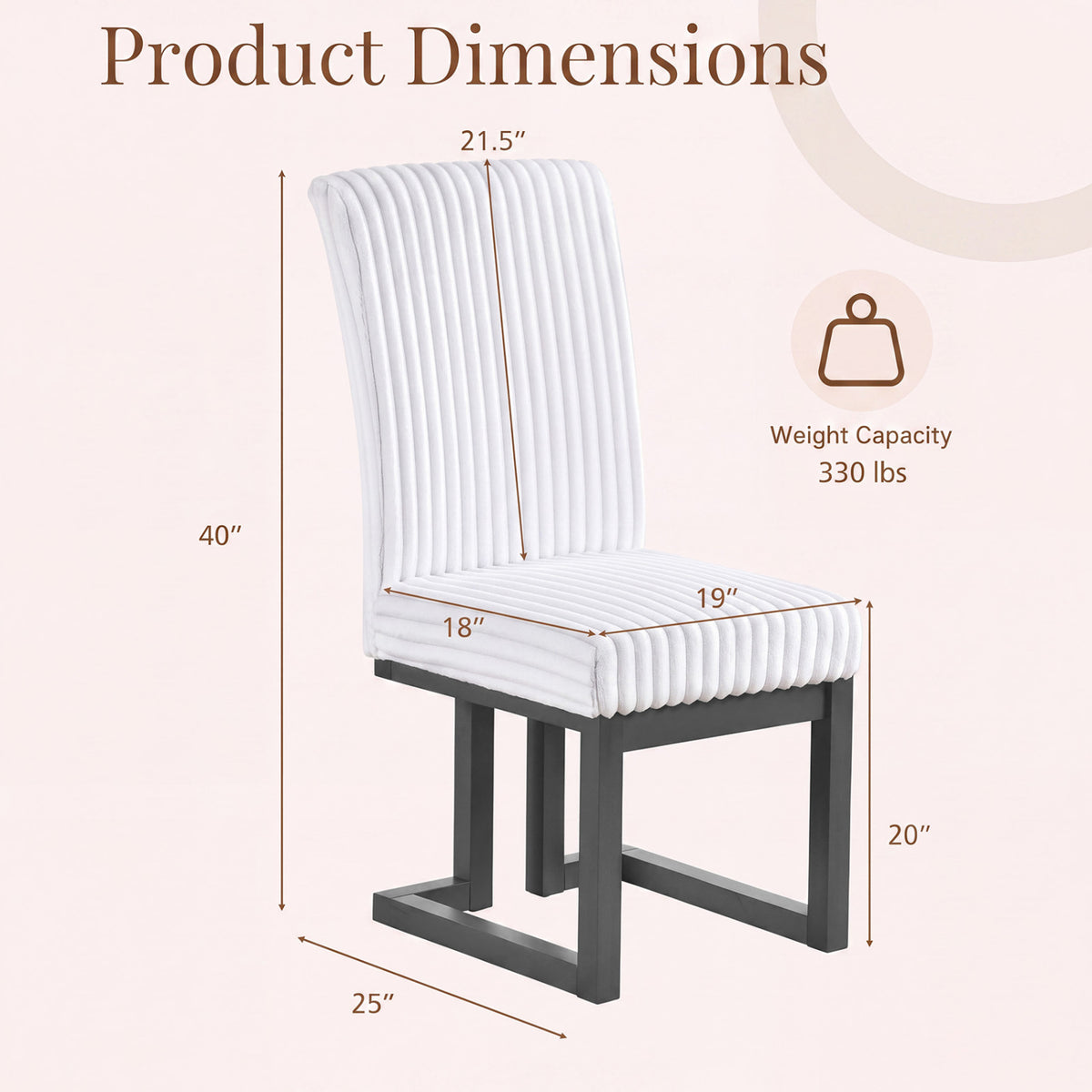Upholstered Dining Chairs Set of 2 with Rubber Wood Legs and Padded Seat for Dining Room-White