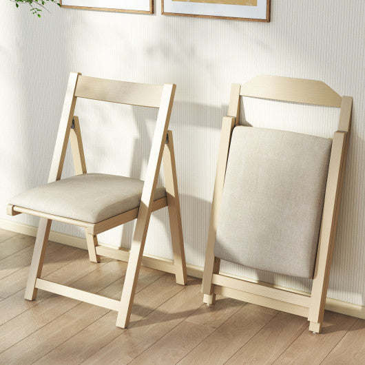 Folding Upholstered Dining Chair Set of 4 with Curved Backrest-Beige