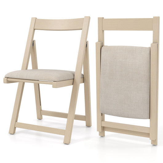 Folding Upholstered Dining Chair Set of 4 with Curved Backrest-Beige