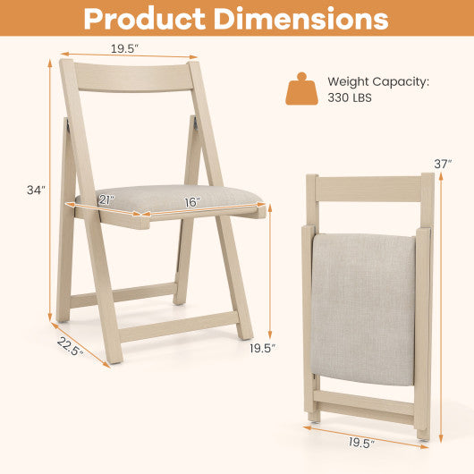 Folding Upholstered Dining Chair Set of 4 with Curved Backrest-Beige