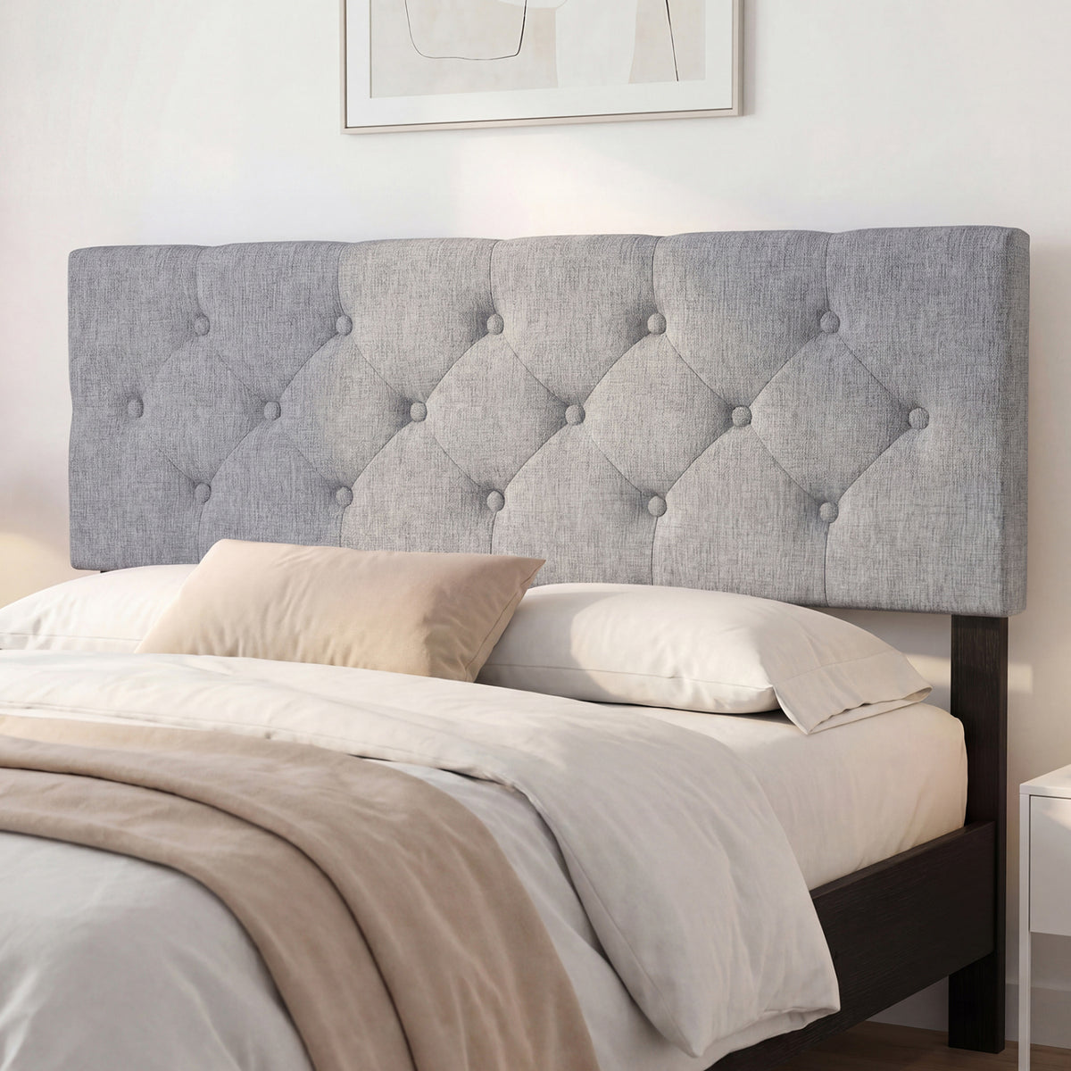 Upholstered Headboard Queen/Full Size Tufted Linen Fabric Bed Frame Mount Panel-Gray