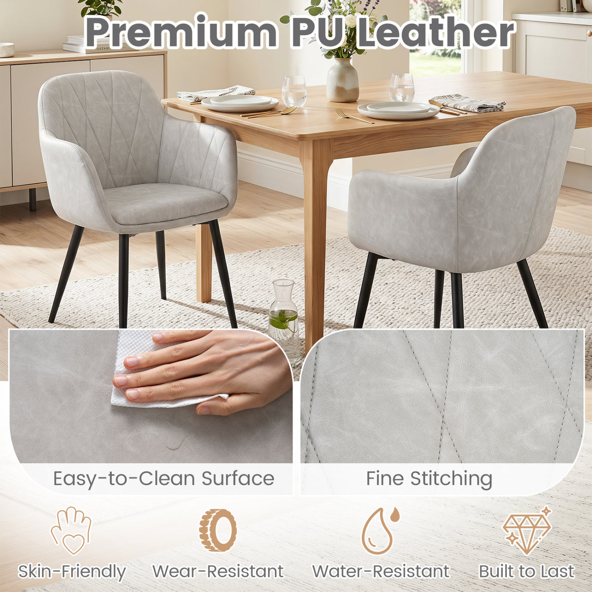 Upholstered PU Leather Kitchen Chairs Set of 2 with Curved Back and Wide Seat-White